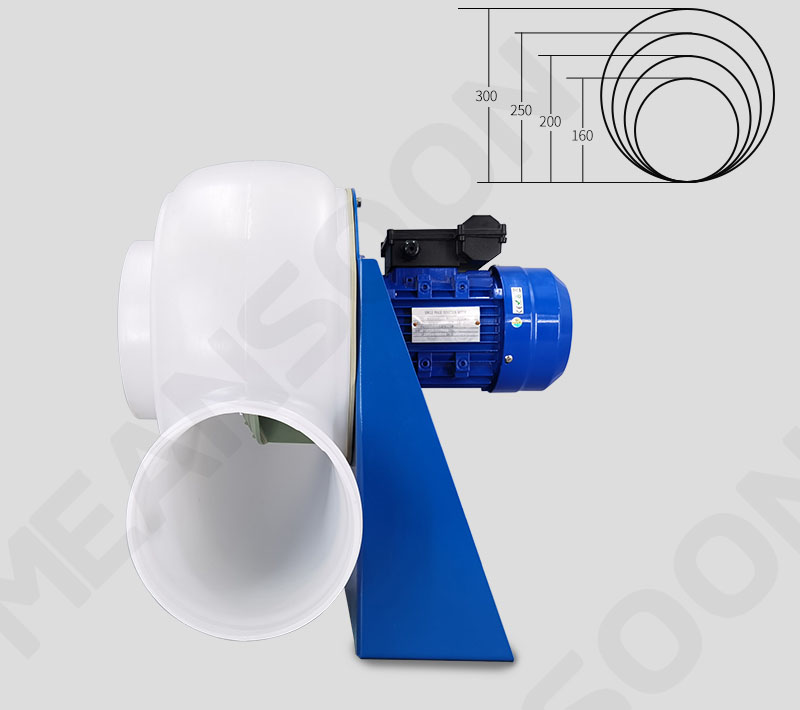 Đầu vào / ra có dạng tròn với kích thước tiêu chuẩn: 160, 200, 250, 300 dùng tốt cho việc kết nối ống nhựa.